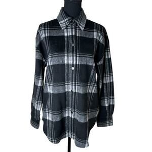Steve Madden Women Black & Ivory Snap Button Front Flannel Shirt Size XS - NWT